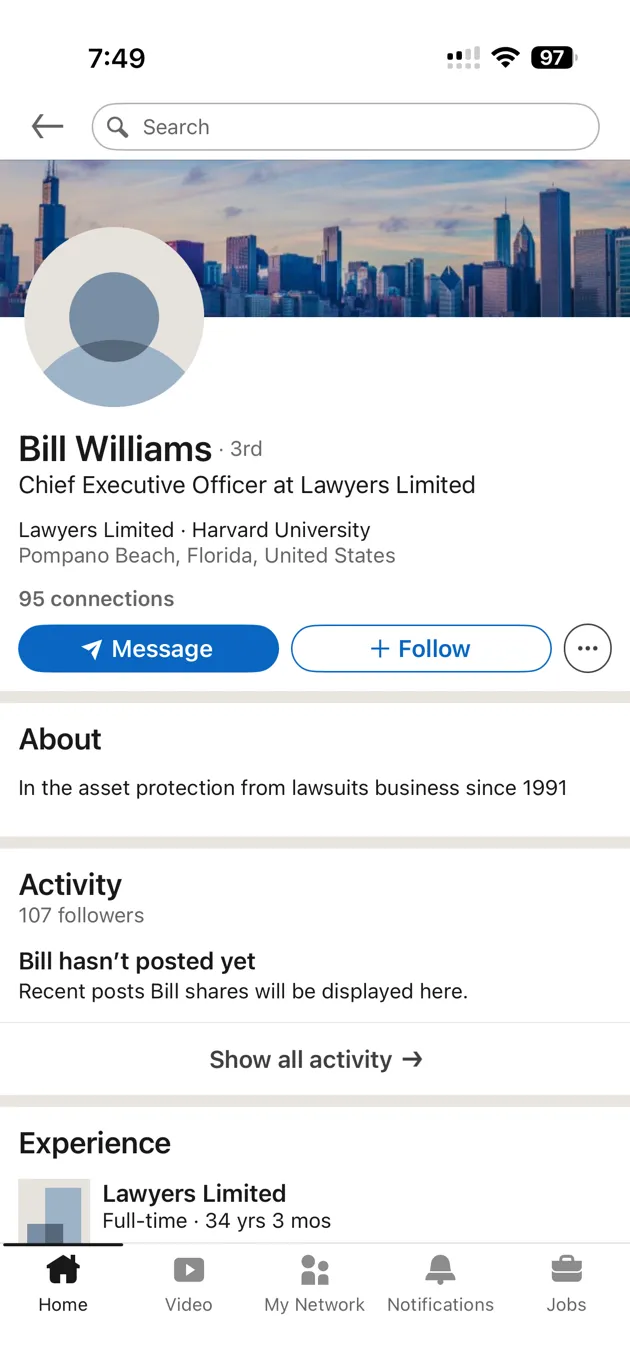 Kevin Wessell using fake name on LinkedIn to hide fraud history